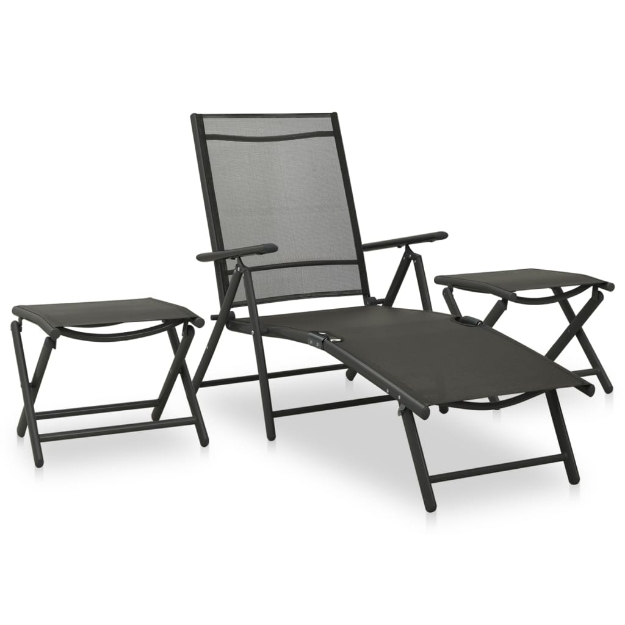 Set Divani da Giardino 3 pz in Textilene e Alluminio Nero