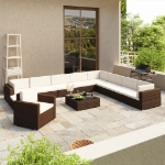 Set Divani da Giardino 12 pz con Cuscini in Polyrattan Marrone