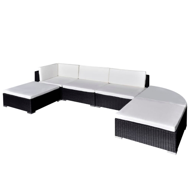 Set Divani da Giardino 6 pz con Cuscini in Polyrattan Nero