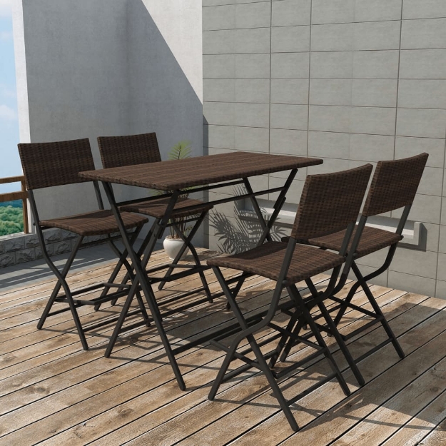 Set da Giardino 5 pz Pieghevole in Acciaio e Polyrattan Marrone