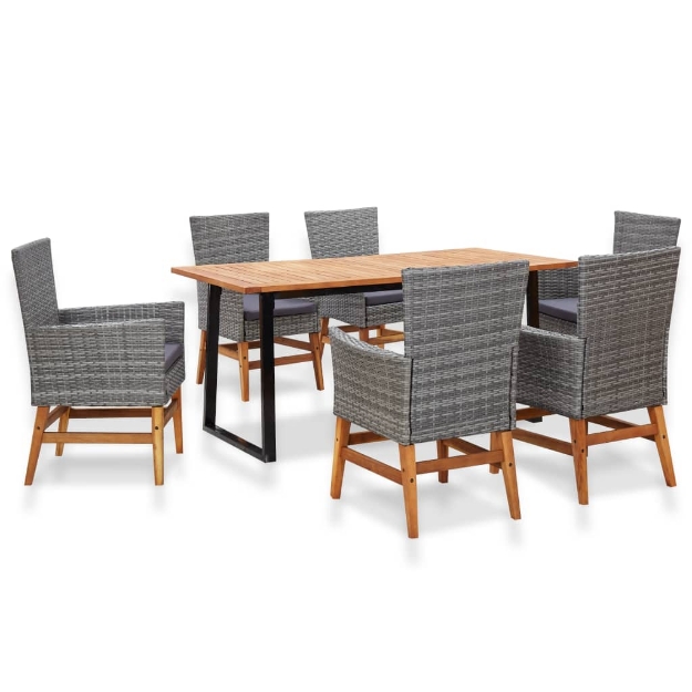 Set Pranzo da Giardino 7 pz Polyrattan e Legno Acacia Grigio