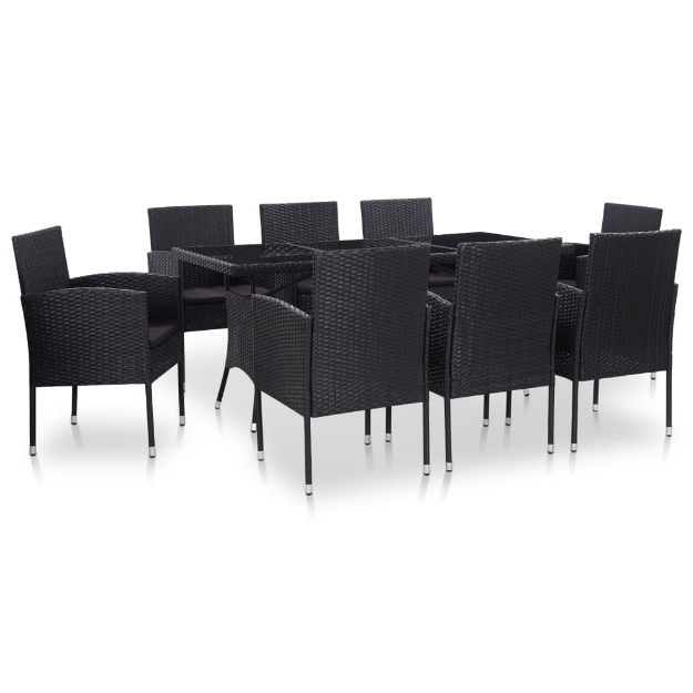 Set Mobili da Pranzo per Giardino 9 pz in Polyrattan Nero