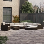 Set Divani da Giardino 13 pz con Cuscini in Polyrattan Marrone