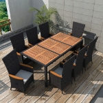 Set da Pranzo da Giardino 9 pz in Polyrattan e Acacia Nero