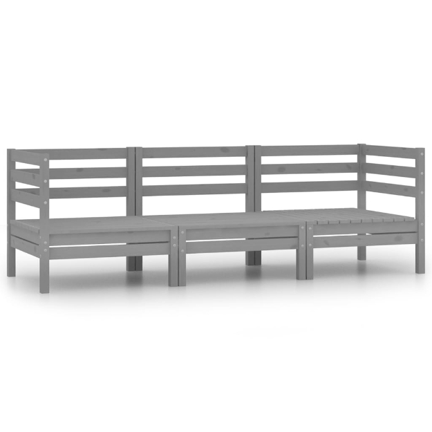 Set Divani da Giardino 3 pz Grigio in Legno Massello di Pino