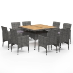 Set Mobili da Pranzo da Giardino 9 pz Polyrattan Acacia Grigio