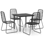 Set da Pranzo da Giardino 5 pz in Rattan PVC Nero