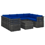 Set Divani da Giardino su Pallet 9 pz con Cuscini Massello Pino