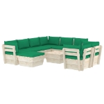 Set Divani da Giardino su Pallet 10 pz con Cuscini Legno Abete