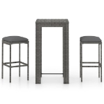 Set Bar da Giardino 3 pz con Cuscini in Polyrattan Grigio