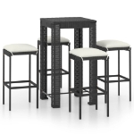 Set Bar da Giardino 5 pz con Cuscini Polyrattan Nero