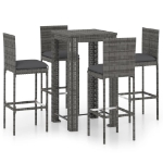 Set Bar da Giardino 5 pz con Cuscini in Polyrattan Grigio