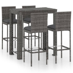 Set Bar da Giardino 5 pz con Cuscini in Polyrattan Grigio