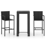 Set Bar da Giardino 3 pz con Braccioli in Polyrattan Nero