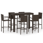Set Bar da Giardino 7 pz con Braccioli in Polyrattan Marrone