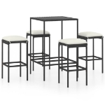 Set da Bar da Giardino 5 pz con Cuscini in Polyrattan Nero