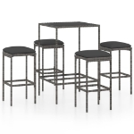 Set da Bar da Giardino 5 pz con Cuscini in Polyrattan Grigio