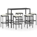 Set Bar da Giardino 7 pz con Cuscini in Polyrattan Nero