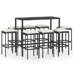 Set da Bar da Giardino 9 pz con Cuscini in Polyrattan Nero