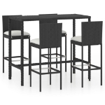 Set da Bar da Giardino 5 pz con Cuscini in Polyrattan Nero