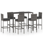 Set da Bar da Giardino 7 pz con Cuscini in Polyrattan Grigio