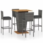 Set da Bar da Giardino 5 pz con Cuscini in Polyrattan Grigio