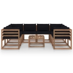 Set Divani da Giardino 9 pz con Cuscini Neri
