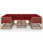 Set Divani da Giardino 9 pz con Cuscini Rosso Vino