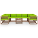 Set Divani da Giardino 10 pz con Cuscini Verde Brillante