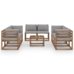 Set Divani da Giardino 9 pz con Cuscini Grigi