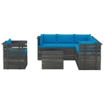 Set Divani da Giardino su Pallet 7 pz con Cuscini Massello Pino