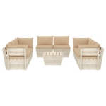 Set Divani da Giardino su Pallet 9 pz con Cuscini Legno Abete