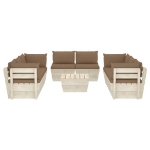 Set Divani da Giardino su Pallet 9 pz con Cuscini Legno Abete