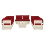 Set Divani da Giardino su Pallet 9 pz con Cuscini Legno Abete