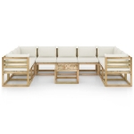Set Divani da Giardino 10 pz e Cuscini Legno di Pino Impregnato