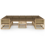 Set Divani da Giardino 10 pz e Cuscini Legno di Pino Impregnato
