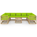 Set Divani da Giardino 10 pz e Cuscini Legno di Pino Impregnato