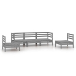 Set Divani da Giardino 5 pz Grigio in Legno Massello di Pino