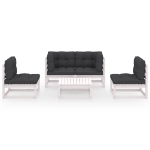 Set Divani da Giardino 5 pz con Cuscini Legno Massello di Pino