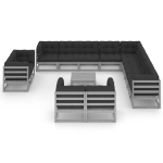 Set Divani da Giardino 14 pz Grigio Cuscini Massello di Pino