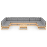 Set Divani da Giardino 11 pz con Cuscini Legno Massello di Pino