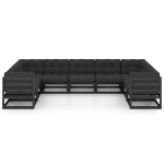 Set Divani da Giardino 9 pz con Cuscini Massello di Pino Nero
