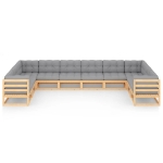 Set Divani da Giardino 10 pz con Cuscini Legno Massello di Pino