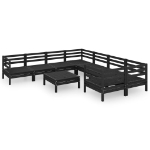 Set Salotto da Giardino 9 pz Nero in Legno Massello di Pino