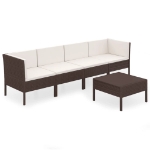 Set Divani da Giardino 5 pz con Cuscini in Polyrattan Marrone