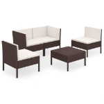 Set Divani da Giardino 5 pz con Cuscini in Polyrattan Marrone