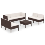 Set Divani da Giardino 8 pz con Cuscini in Polyrattan Marrone