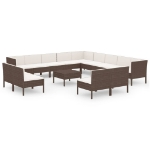 Set Divani da Giardino 14 pz con Cuscini in Polyrattan Marrone