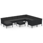 Set Divani da Giardino 11 pz con Cuscini in Polyrattan Nero