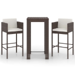 Set Bar da Giardino 3 pz con Cuscini Polyrattan Marrone